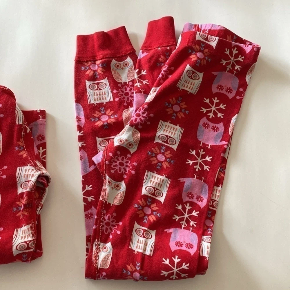 Hanna Andersson owl snowflake pajamas pink red size US 10
